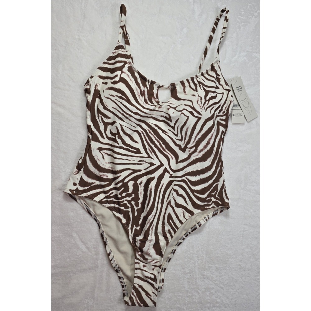 No Boundaries Zebra Print One Piece Bathing Suit Cheeky High Leg NWT Womens M - Picture 3 of 10